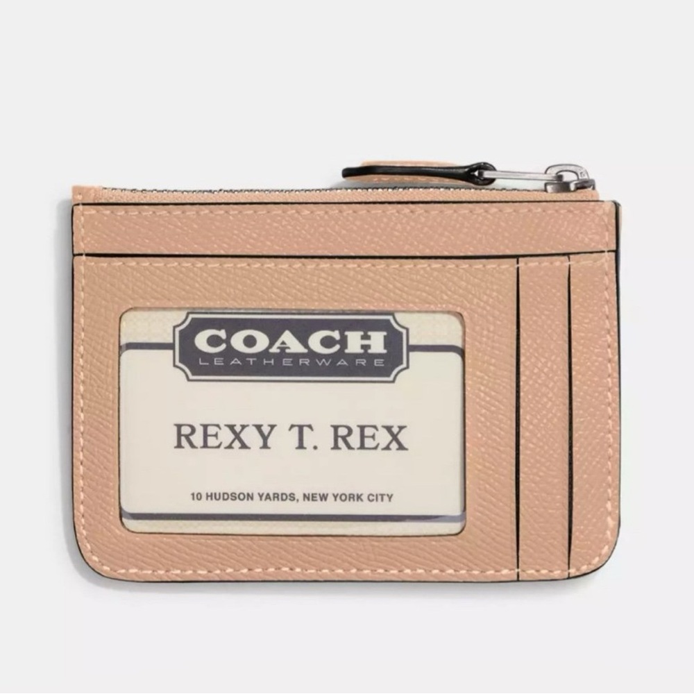 Coach Mini Skinny ID Card Case Wallet in Silver/Buff Tan Crossgrain Leather NWT - Picture 14 of 15